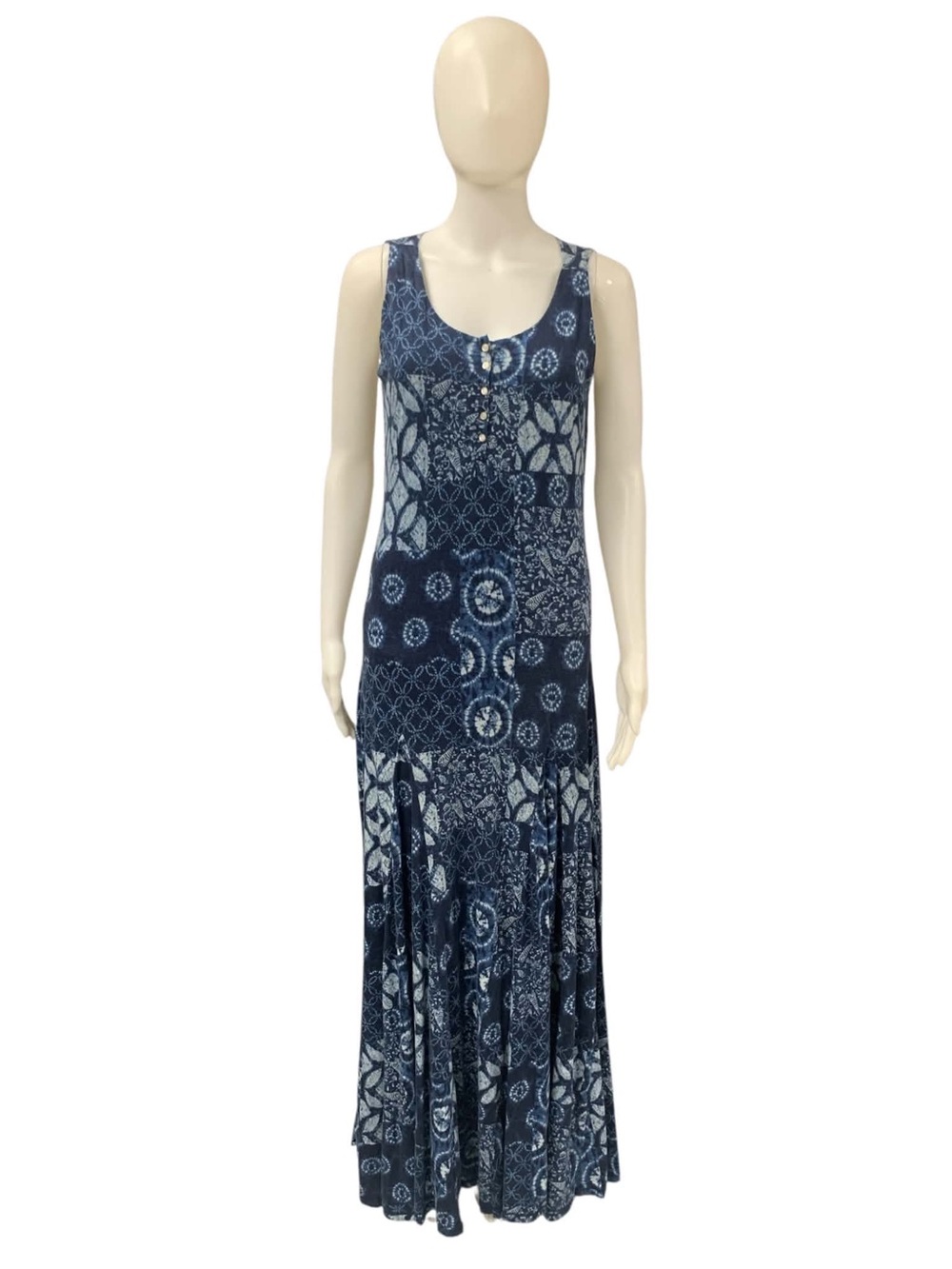 Ralph Lauren Navy and White Patterned Sleeveless Maxi Dress Size M